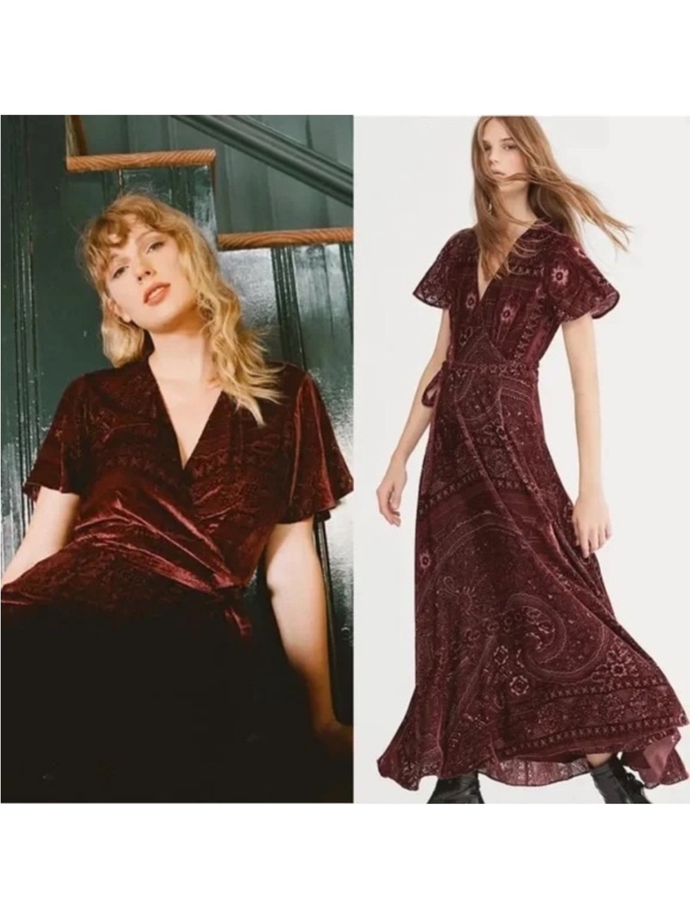 Polo Ralph Lauren Burnout Velvet Folklore Wrap Taylor Swift Maxi Dress Size 0